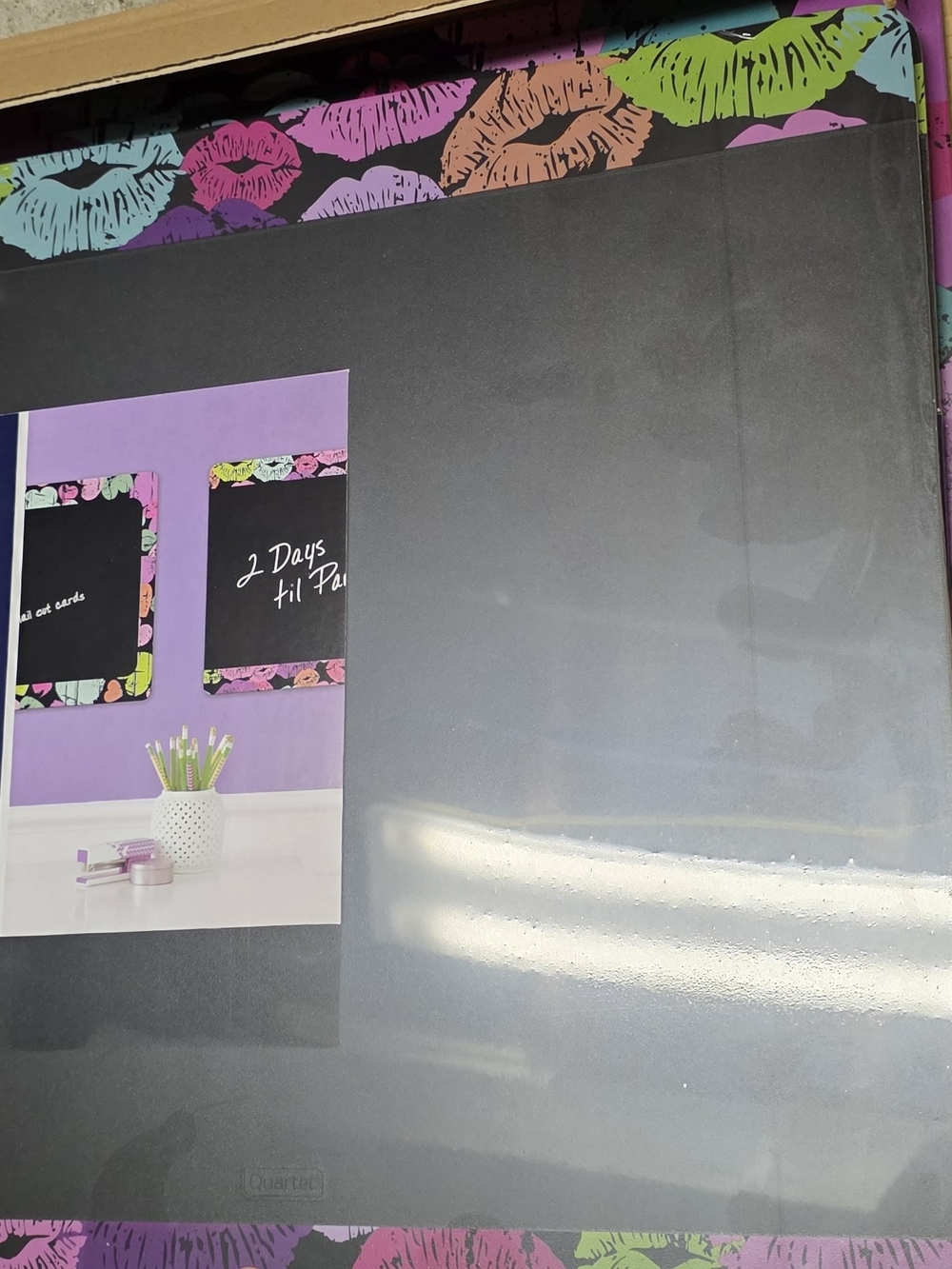 Quartet Adhesive Magnetic Dry Erase Board - Black Surface with Blue Header